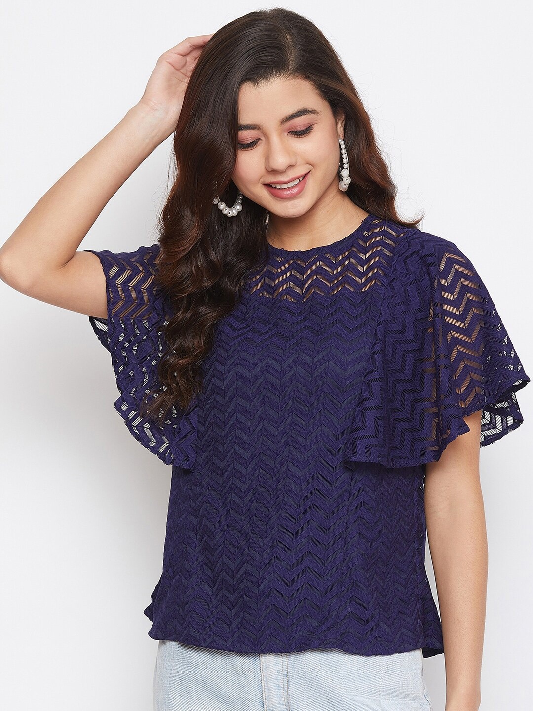 

Imfashini Women Navy Blue Self Design Top