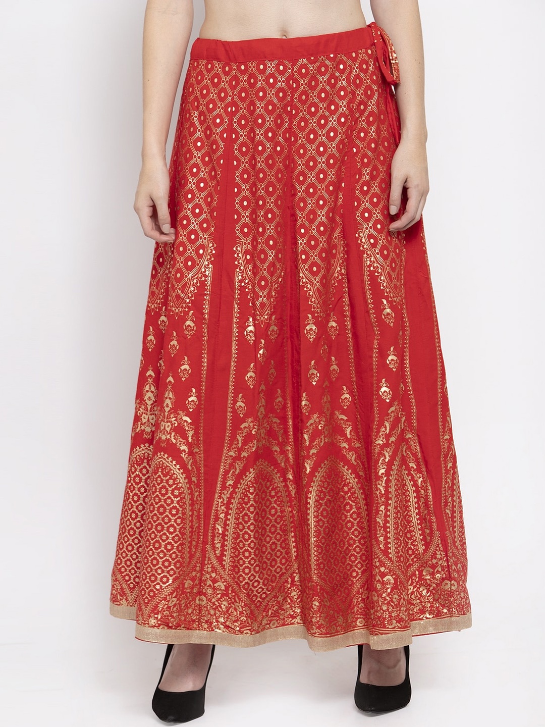 

Clora Creation Women Red & Gold-Colour Printed Flared Maxi Skirt