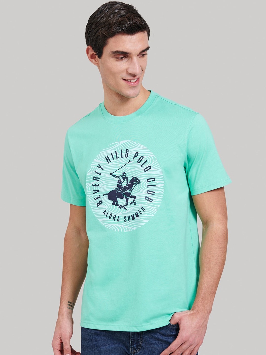 

Beverly Hills Polo Club Men Green Printed Round Neck T-shirt