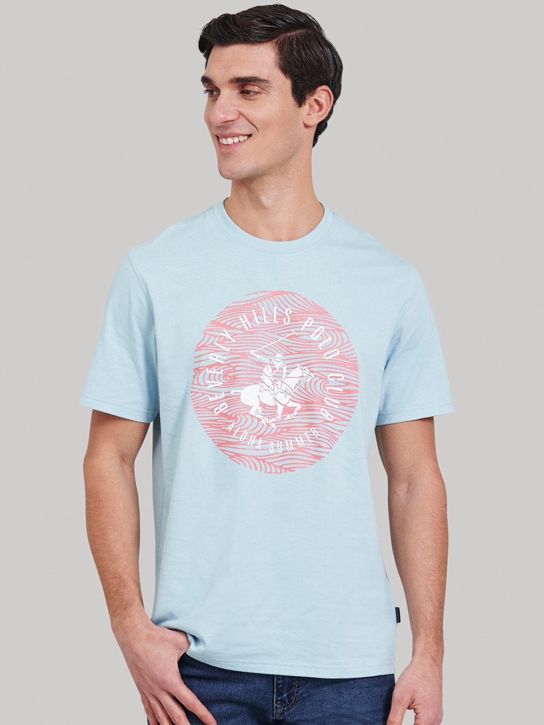 

Beverly Hills Polo Club Men Blue Printed Round Neck T-shirt