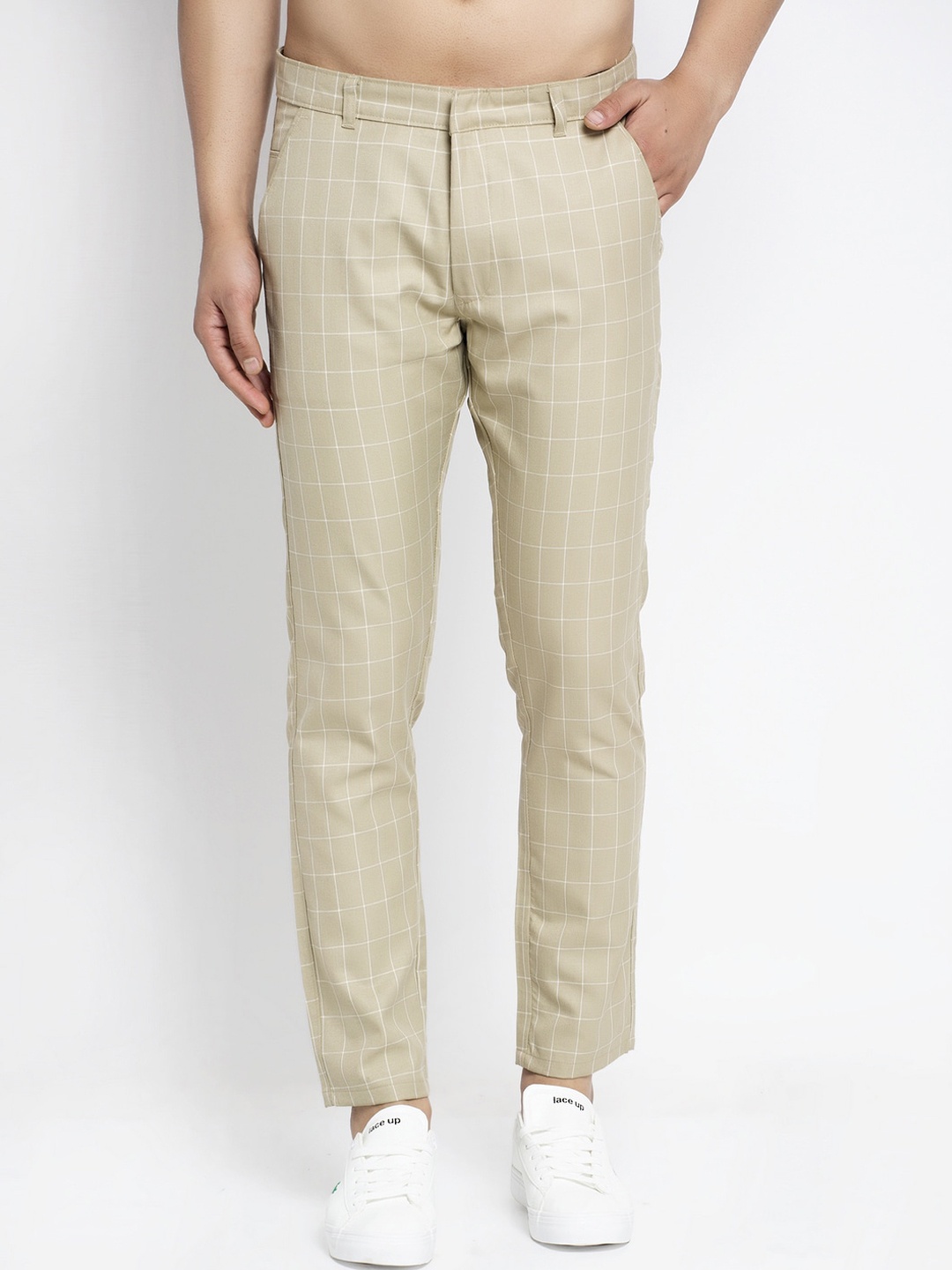 

JAINISH Men Beige Slim Fit Checked Chinos
