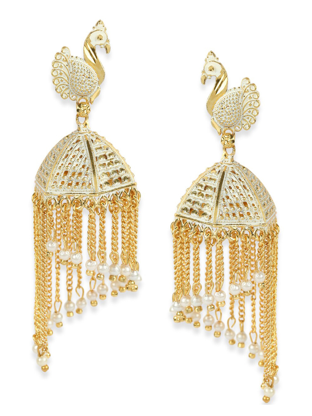 

ANIKAS CREATION Gold Plated White Contemporary Jhumkas