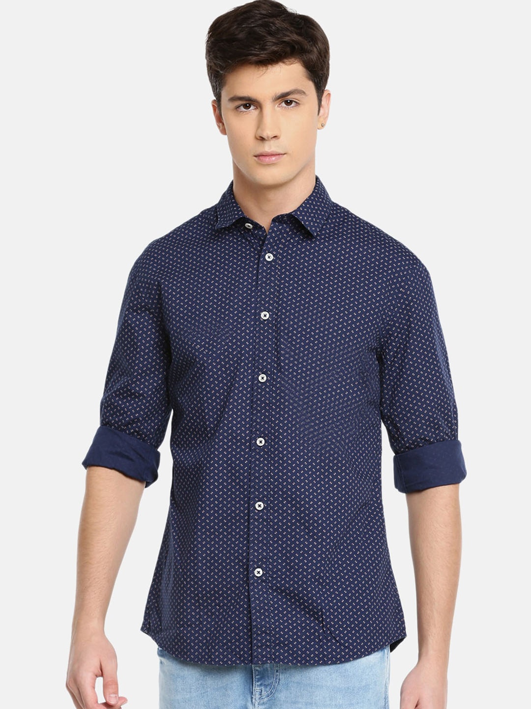 

Celio Men Navy Blue Slim Fit Printed Casual Shirt