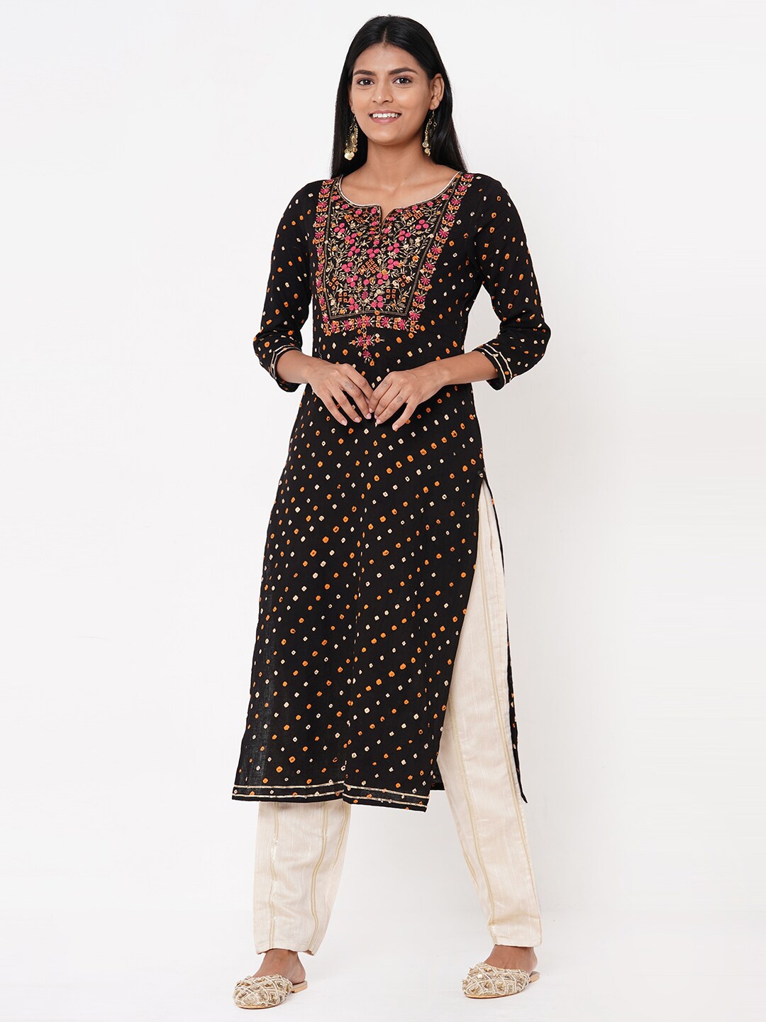 

FASHOR Women Black & Red Printed Straight Kurta