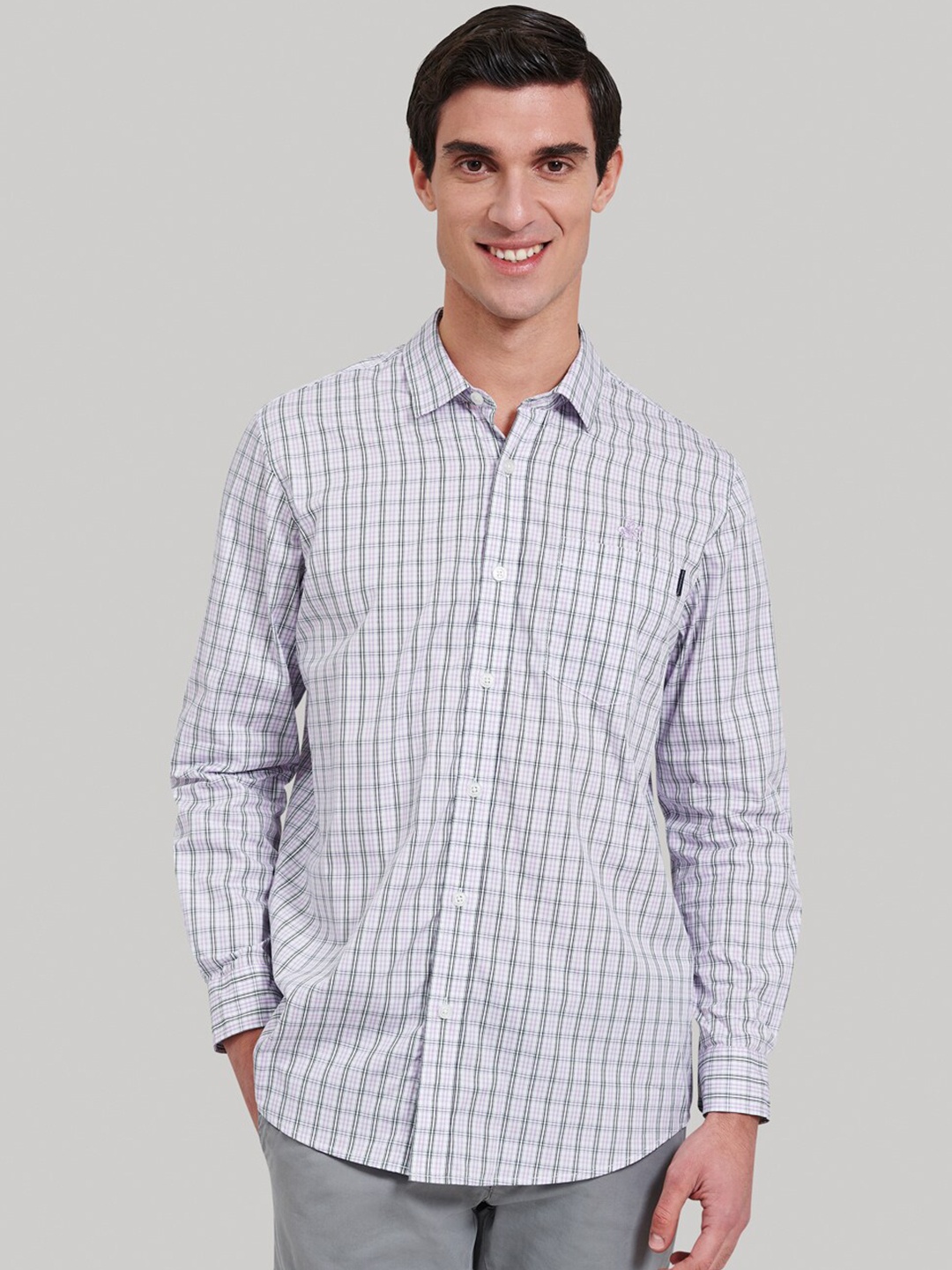 

Beverly Hills Polo Club Men Purple & White Regular Fit Checked Casual Shirt