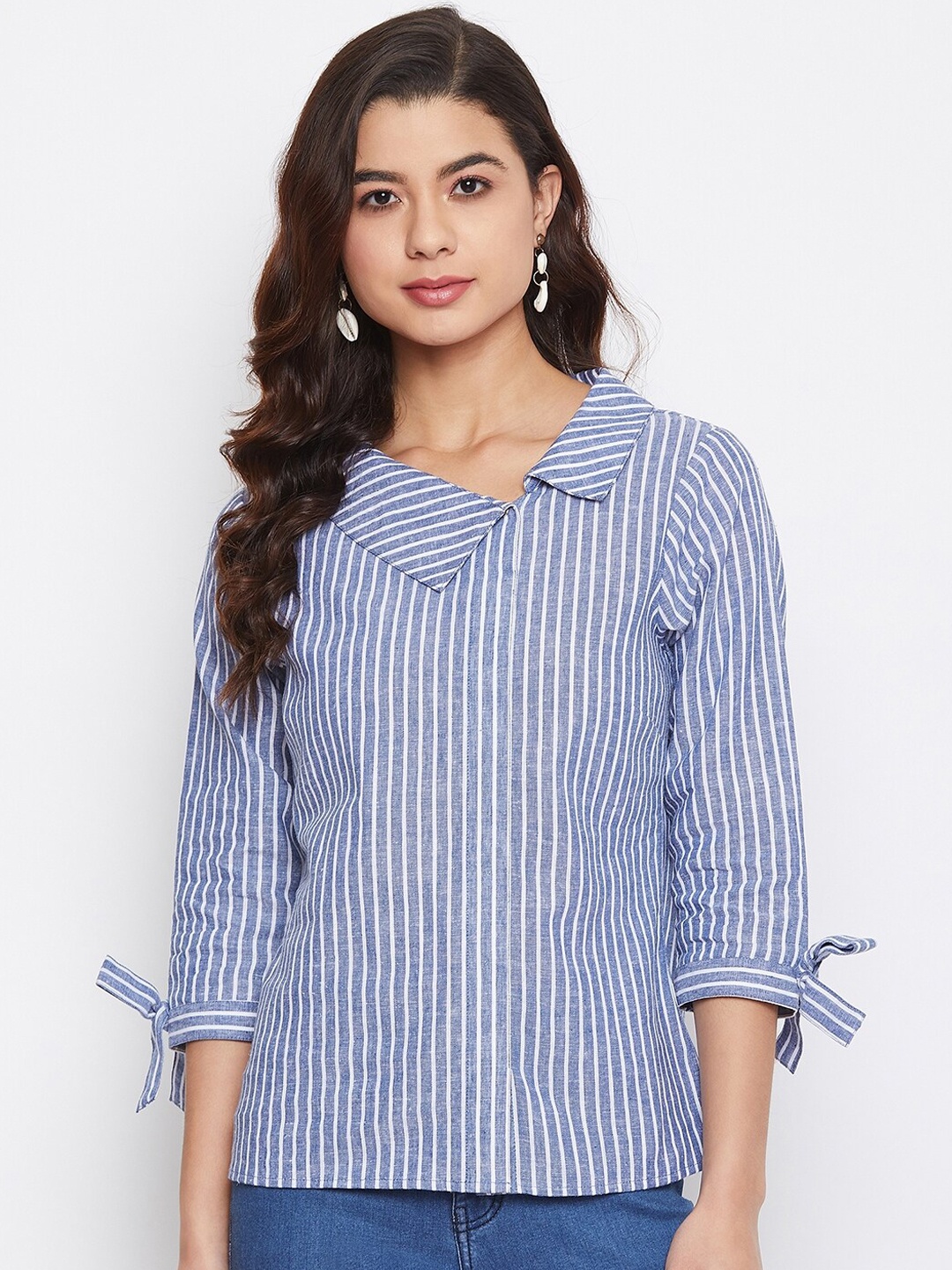 

Imfashini Women Blue Striped Top