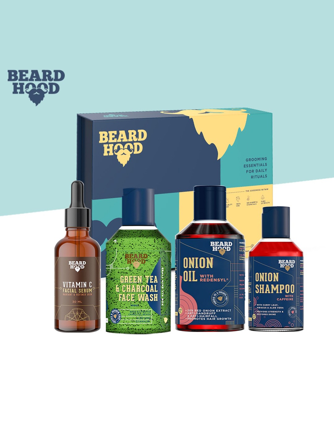 

Beardhood Unisex Pack of 4 Complete Face & Hair Care Kit, Transparent