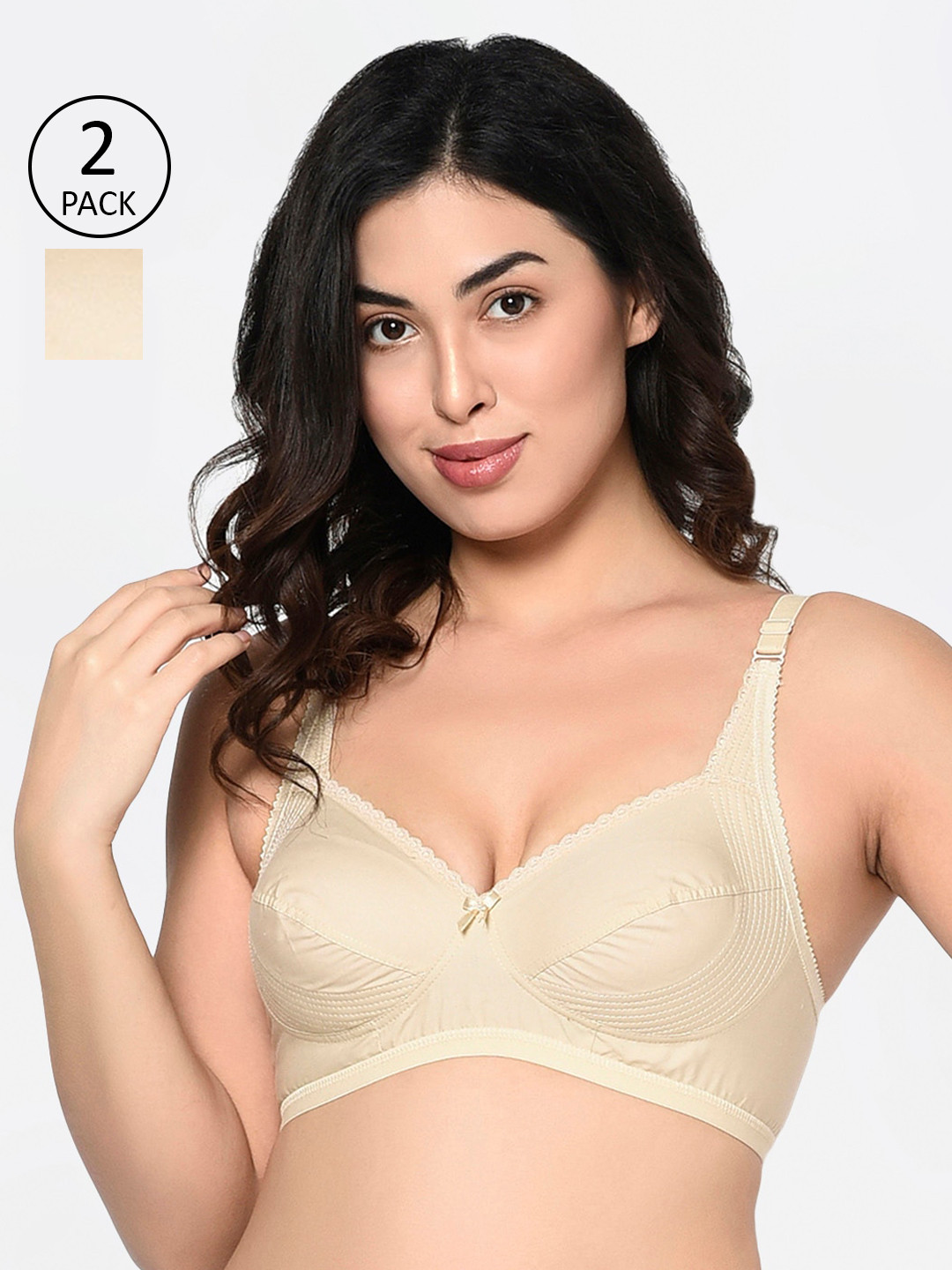 

Bodycare Pack Of 2 Beige Solid Non-Wired Non Padded Everyday Bras 6592S-3PCS