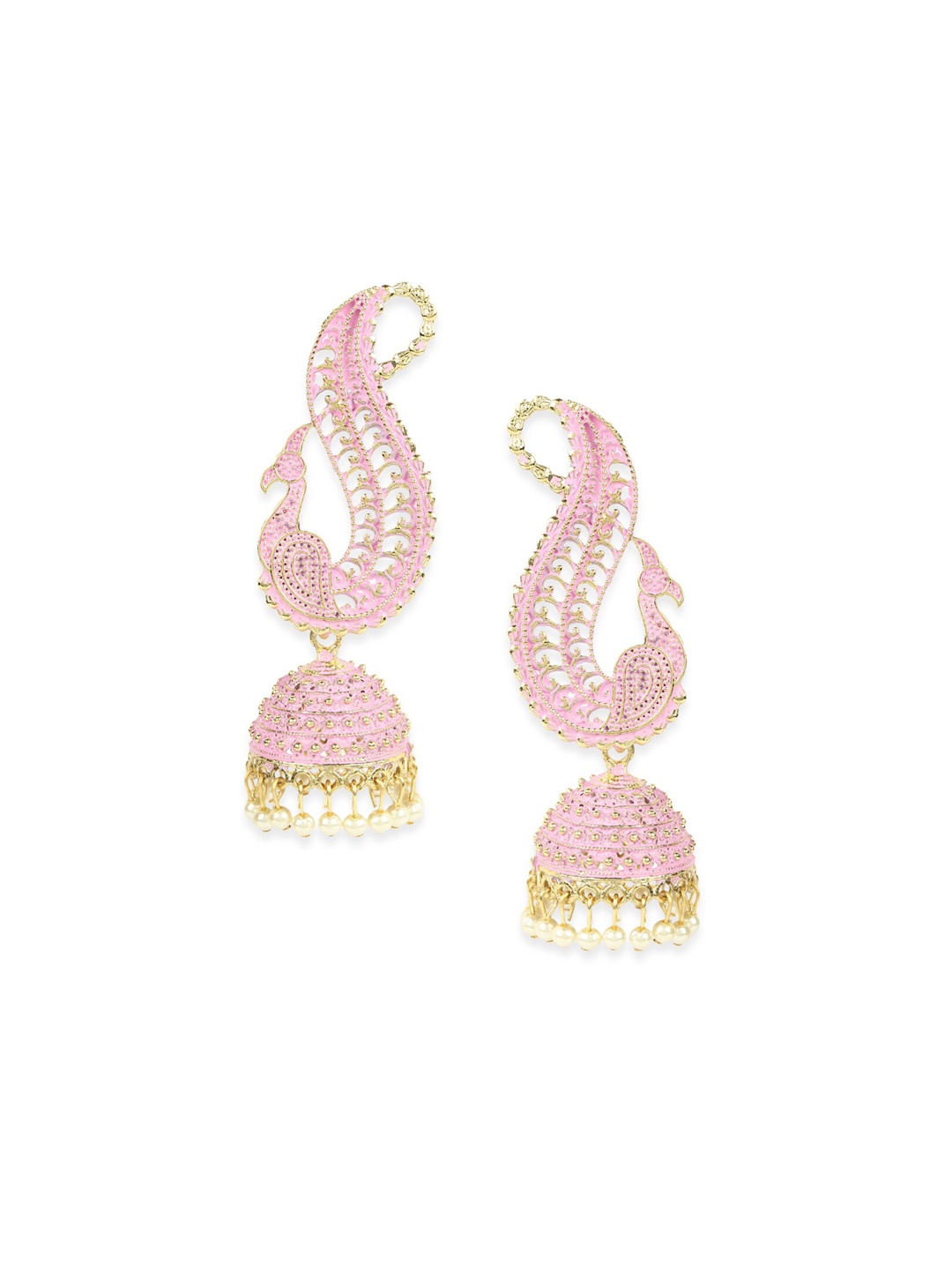 

ANIKAS CREATION Pink Peacock Shaped Jhumkas