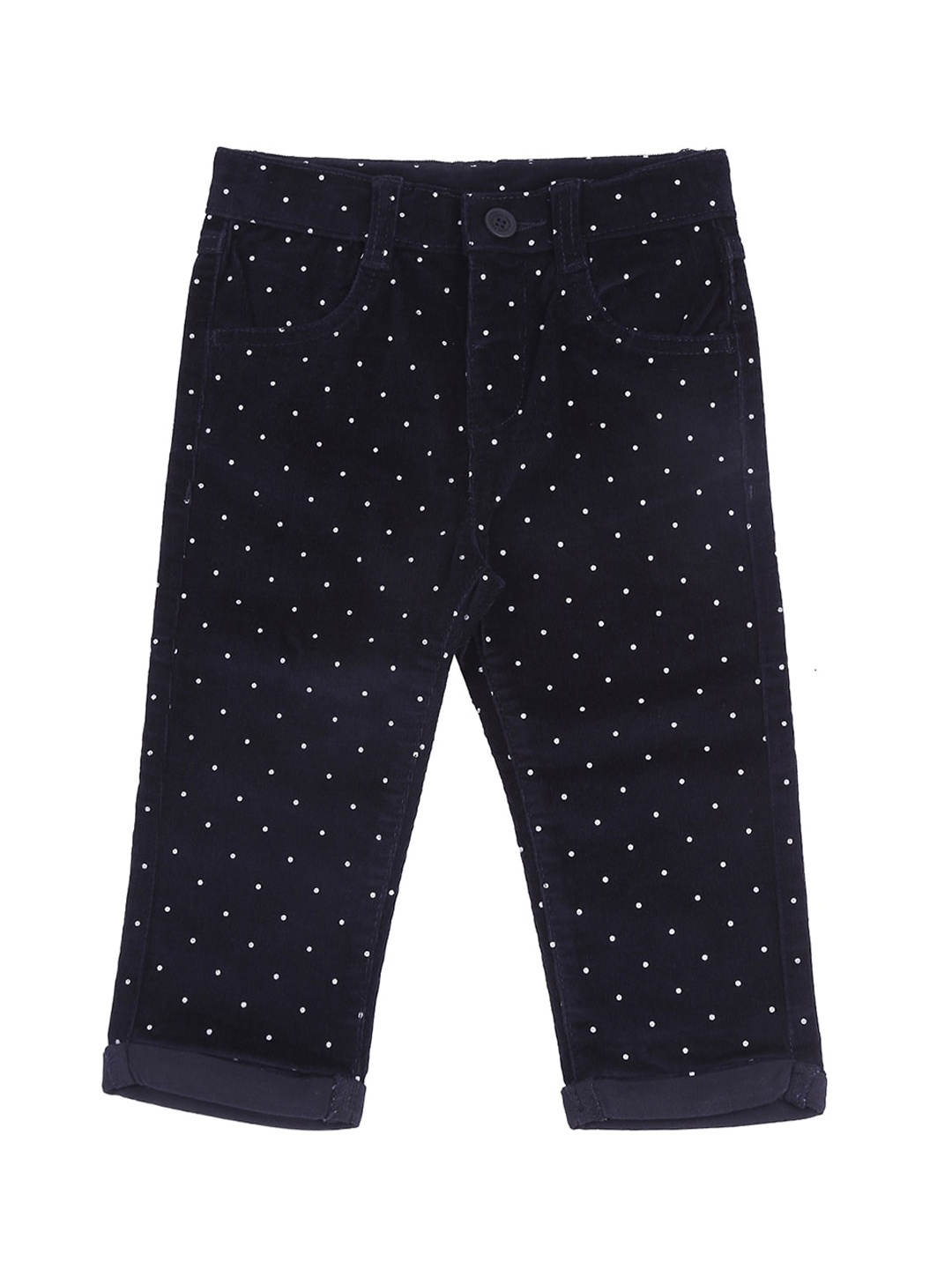 

Pantaloons Baby Girls Navy Blue & White Regular Fit Printed Trousers
