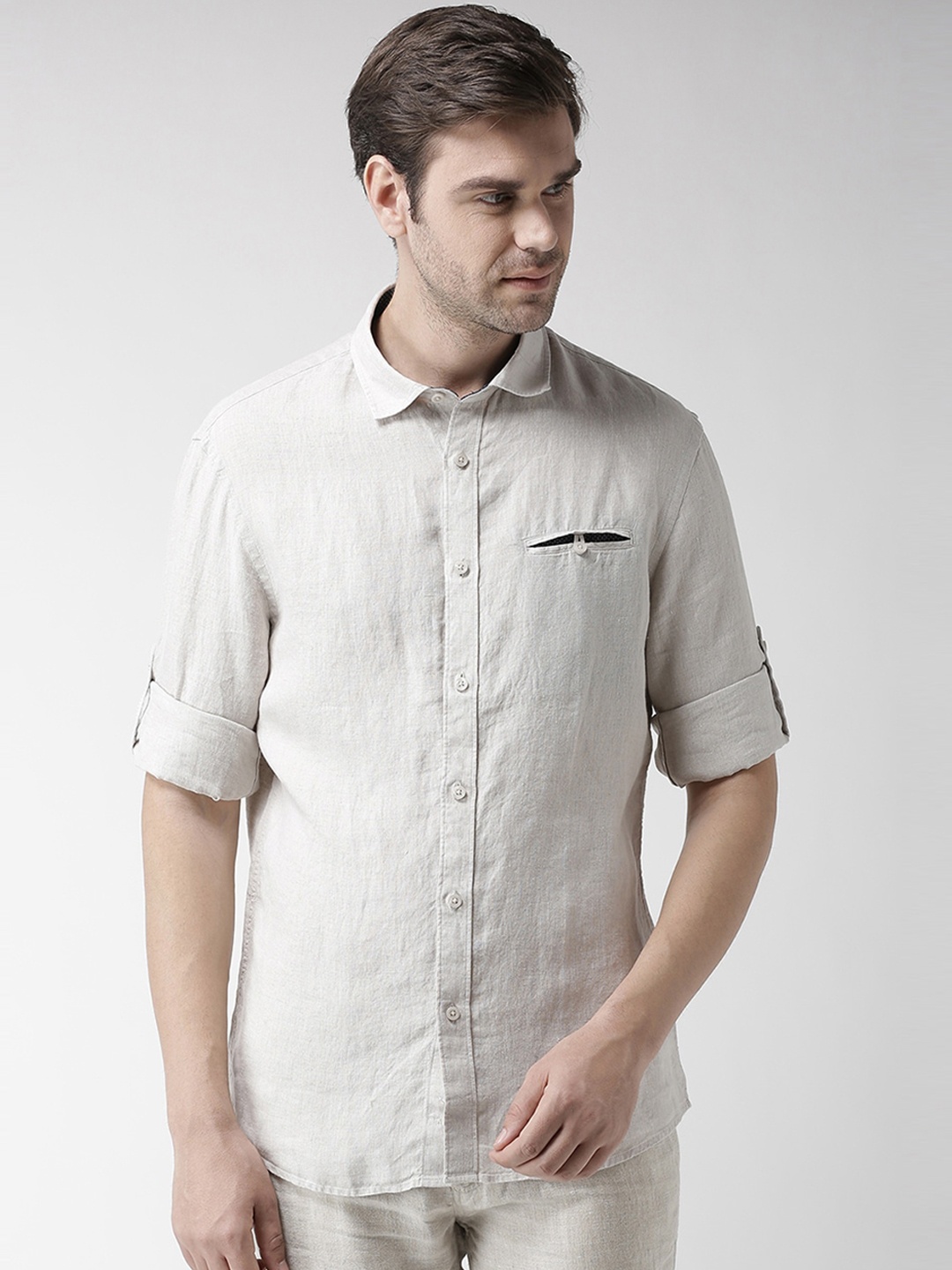 

Celio Men Cream-Coloured Regular Fit Solid Linen Casual Shirt