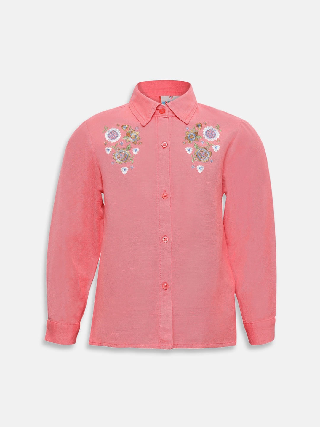 

Oxolloxo Girls Peach-Coloured & Peach-Coloured Regular Fit Solid Casual Shirt