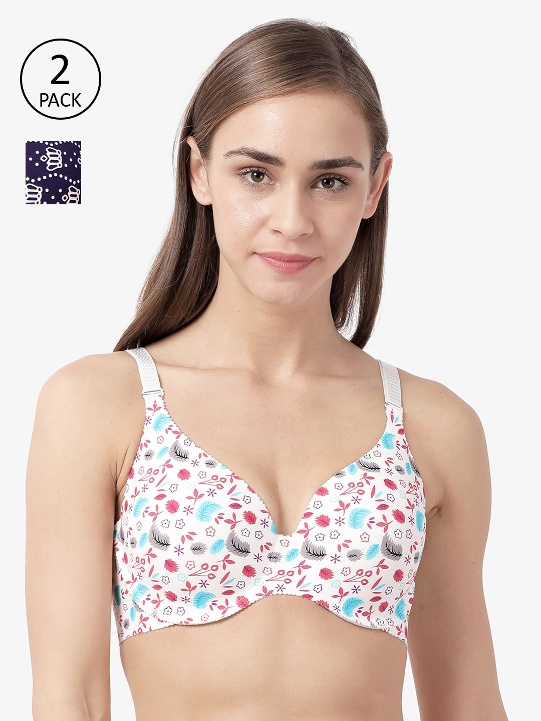 

shyaway Multicoloured Set of 2 Printed Underwired Lightly Padded Everyday Bra shy-com-20, Multi