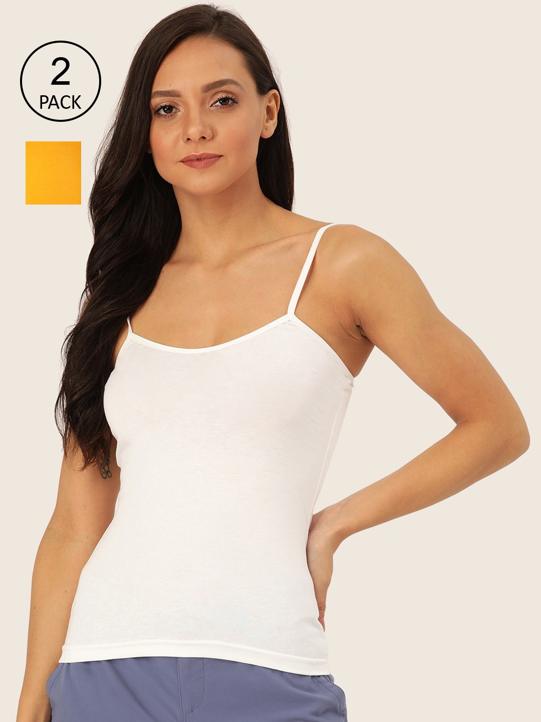 

Lady Lyka Women Pack Of 2 Solid Camisoles, White