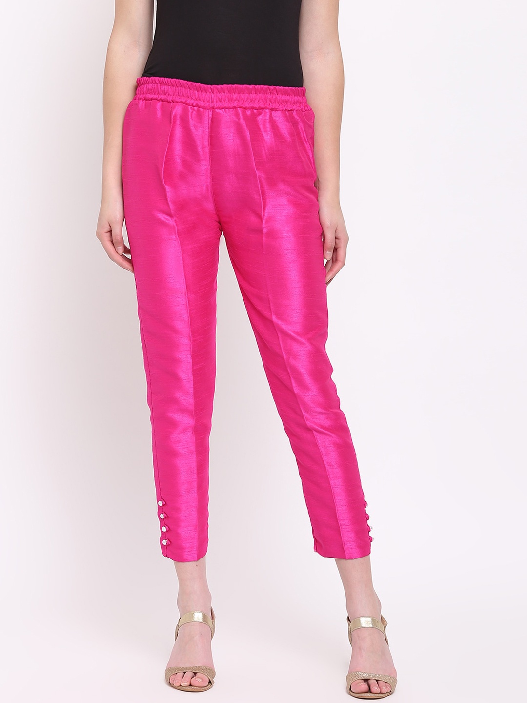 

RIVI Women Pink Straight Fit Solid Regular Trousers