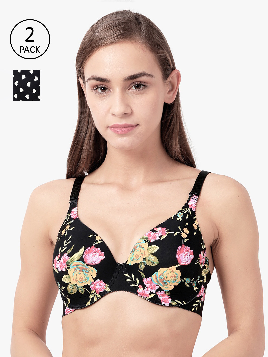 

shyaway Multicoloured Set of 2 Printed Underwired Lightly Padded Everyday Bra shy-com-01, Multi