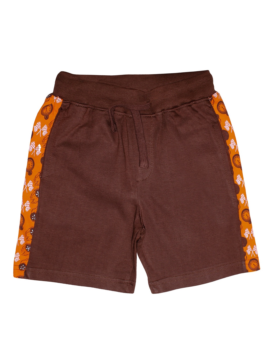 

KiddoPanti Boys Coffee Brown Solid Regular Shorts with Side Stripes
