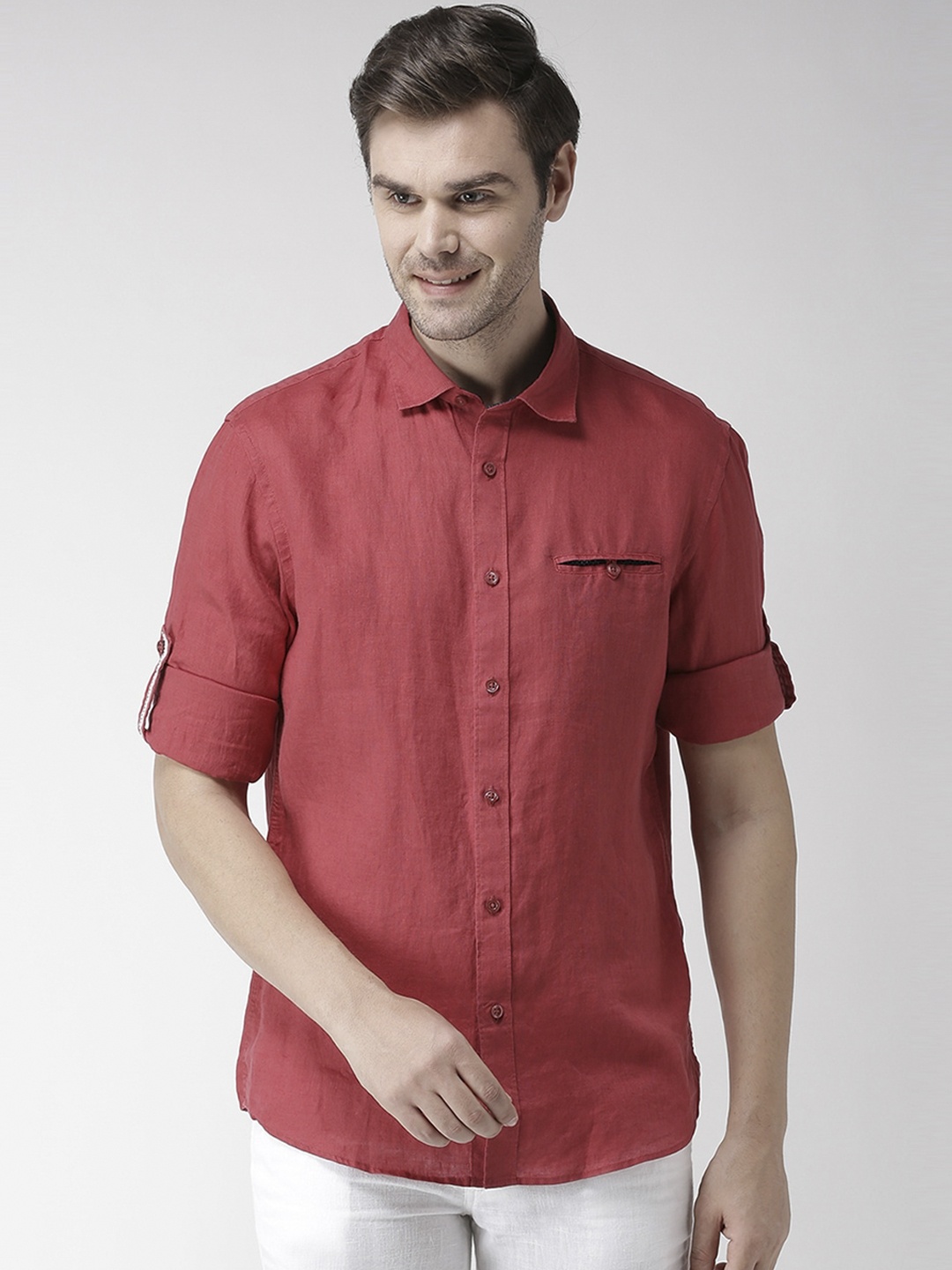 

Celio Men Red Regular Fit Solid Pure Linen Casual Shirt