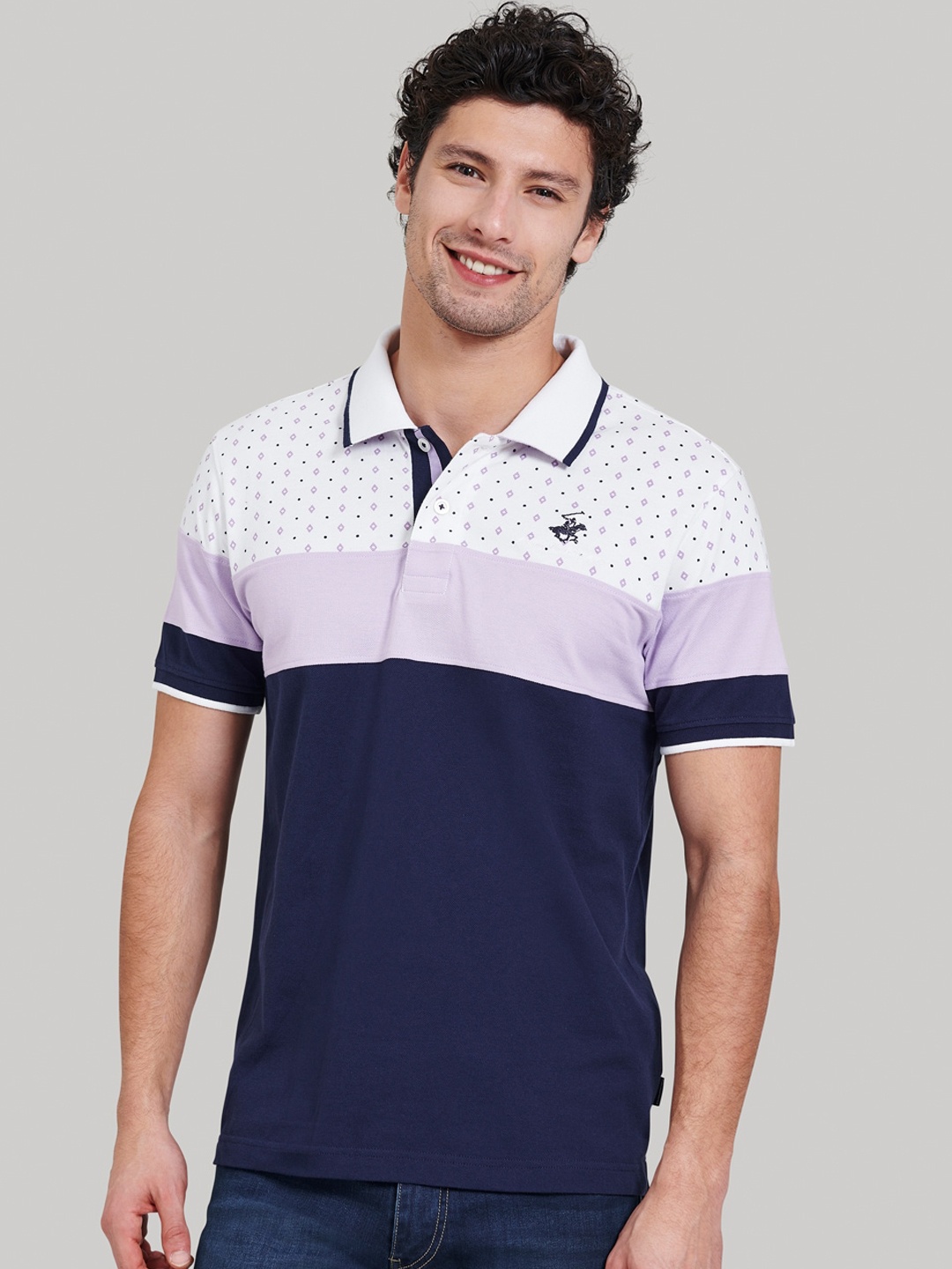 Beverly Hills Polo Club Men Blue Colourblocked Polo Collar T-shirt