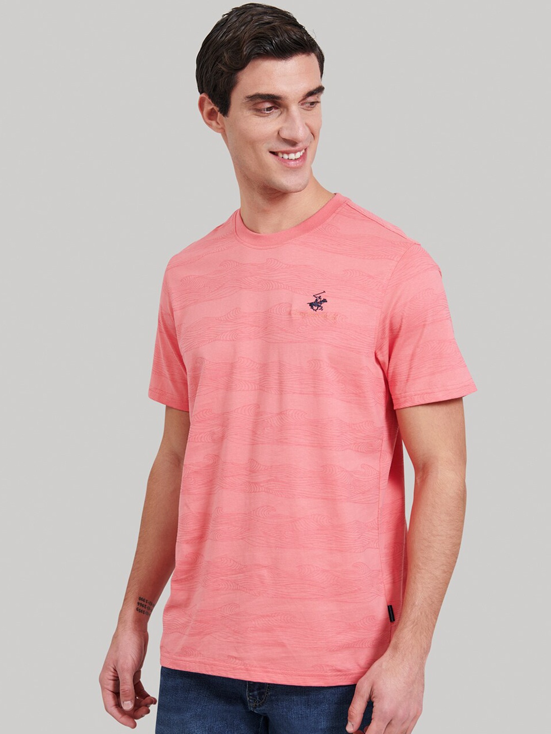 

Beverly Hills Polo Club Men Red Self Design Round Neck T-shirt