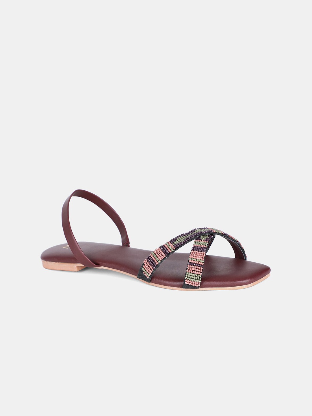 

W The Folksong Collection Women Burgundy Embellished PU Open Toe Flats