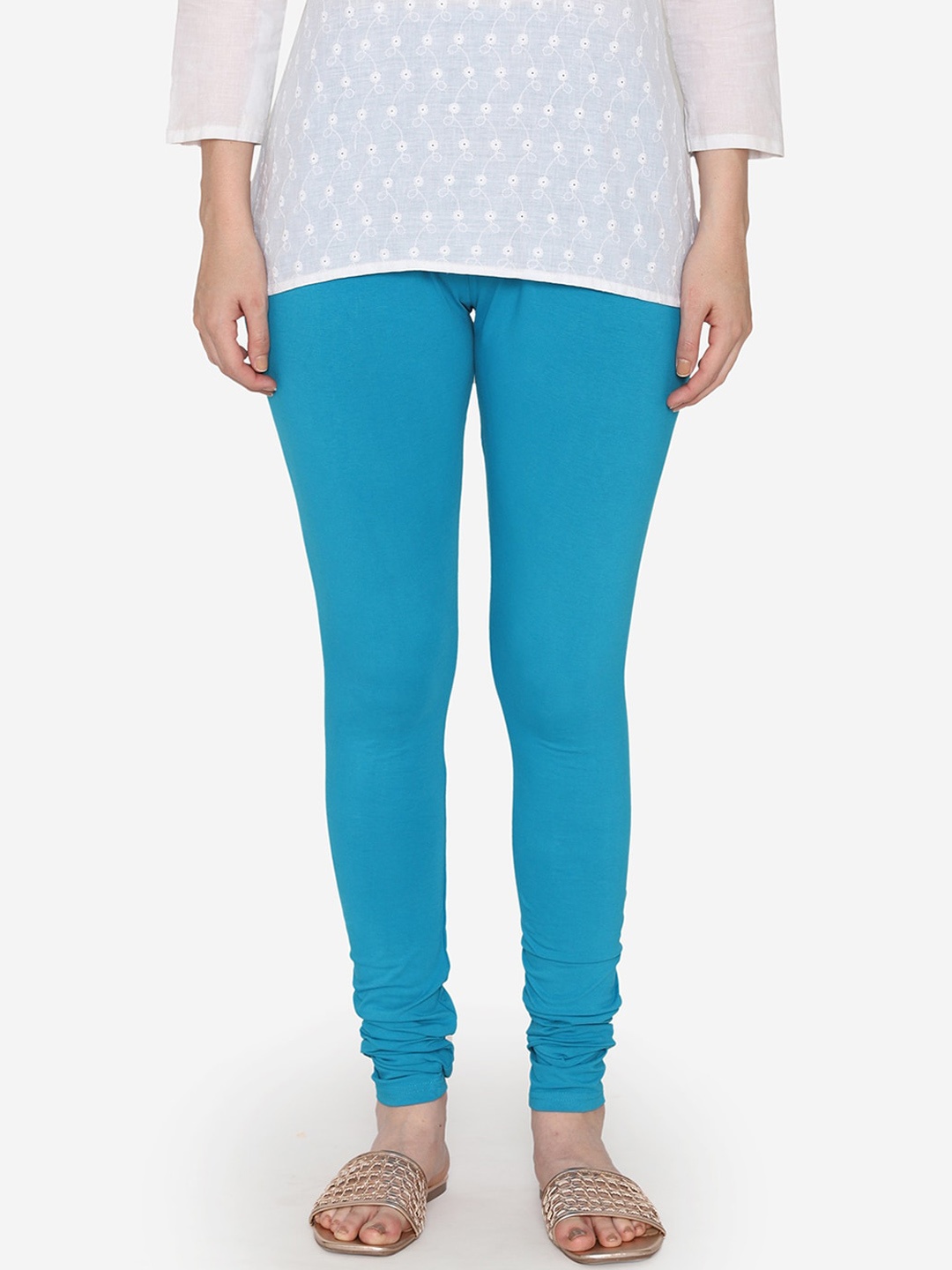 

Vami Women Turquoise Blue Solid Churidar Length Leggings