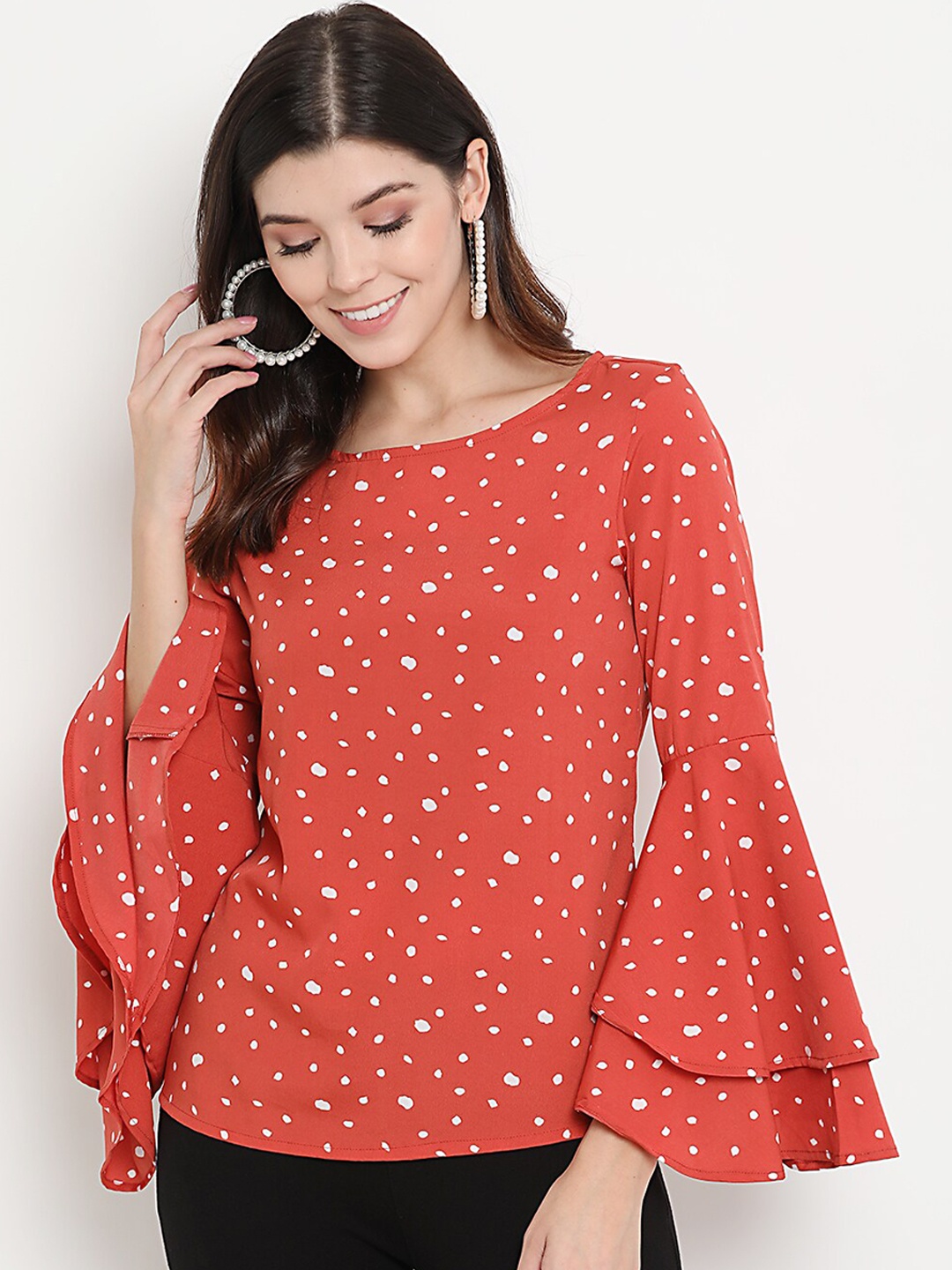 

THREAD MUSTER Women Orange Printed Top
