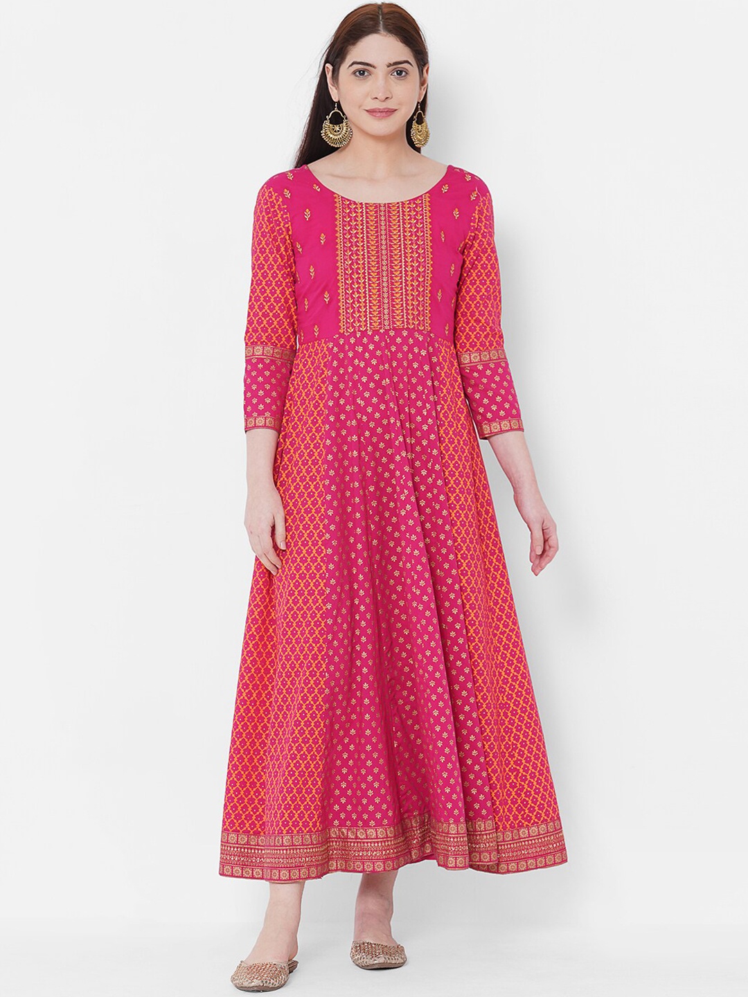 

FASHOR Women Pink Printed Fit and Flare Dress
