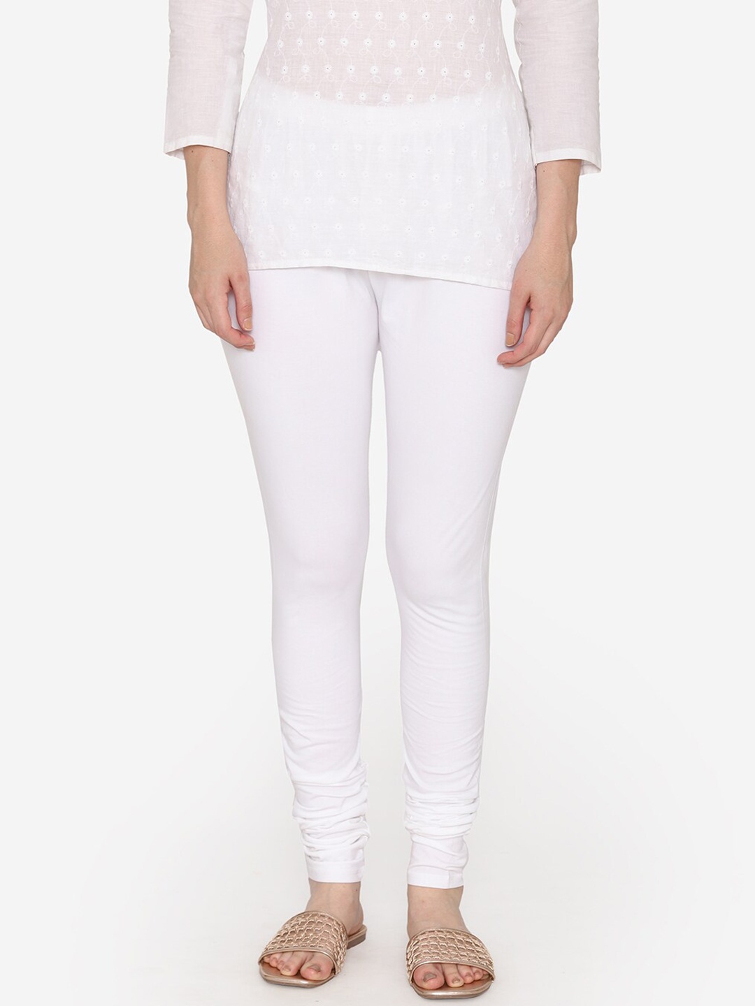 

Vami Women White Solid Churidar-Length Leggings