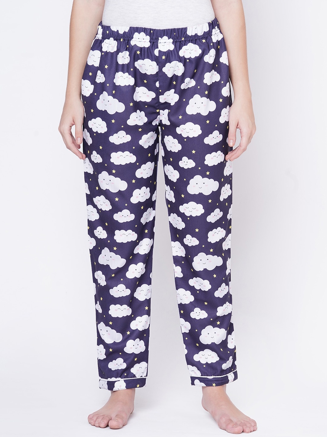

FashionRack Women Navy Blue & White Printed Lounge Pants