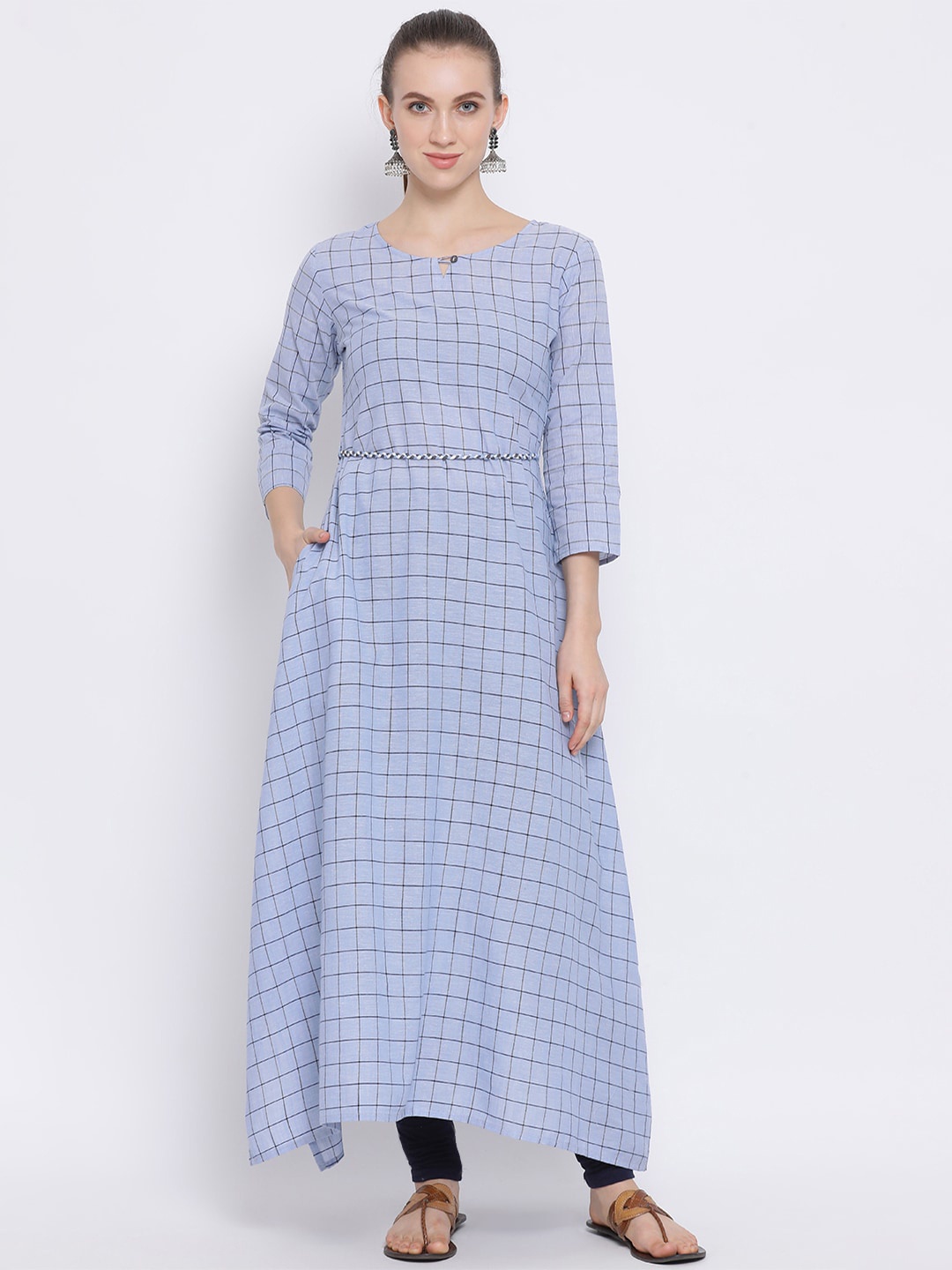 

Span Women Blue Checked A-line Kurta