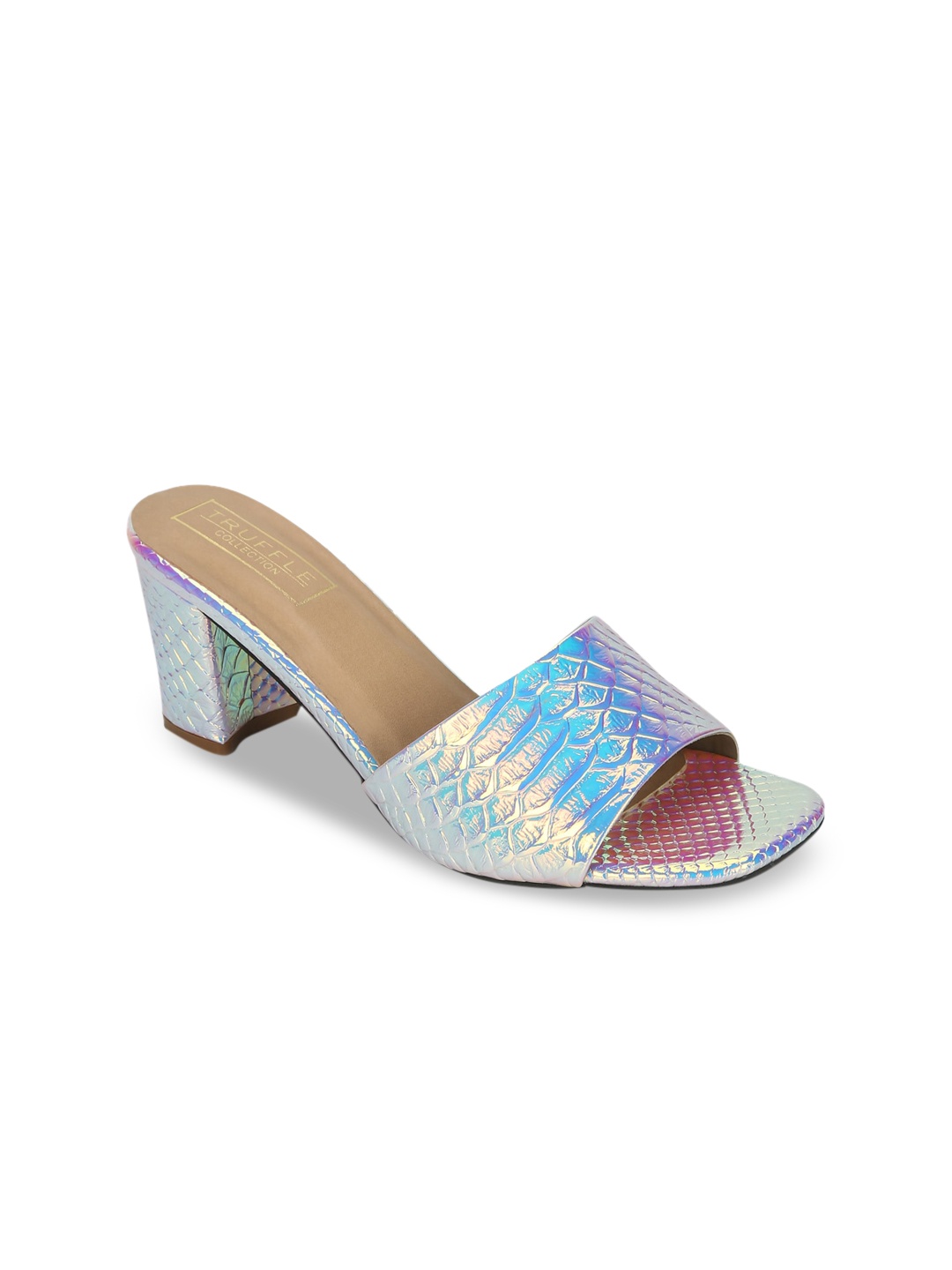 

Truffle Collection Women Silver-Toned & Blue Textured Sandals
