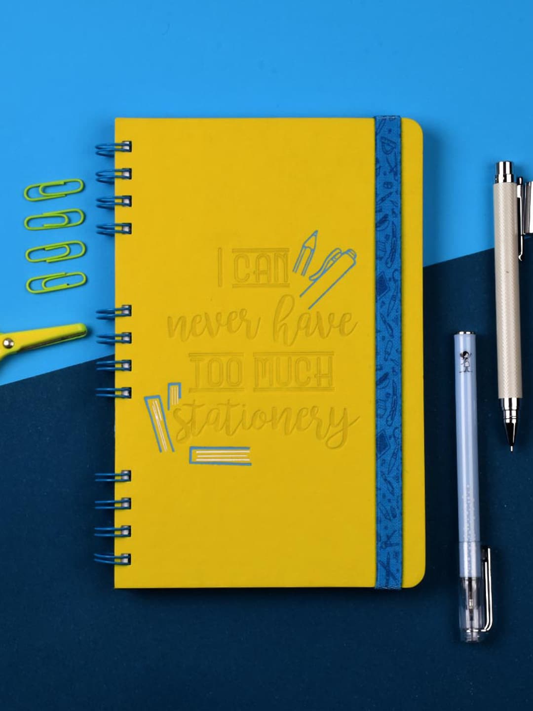 

Doodle Yellow & Blue Printed Stationery Addict Stop Stylish Wiro Notebook