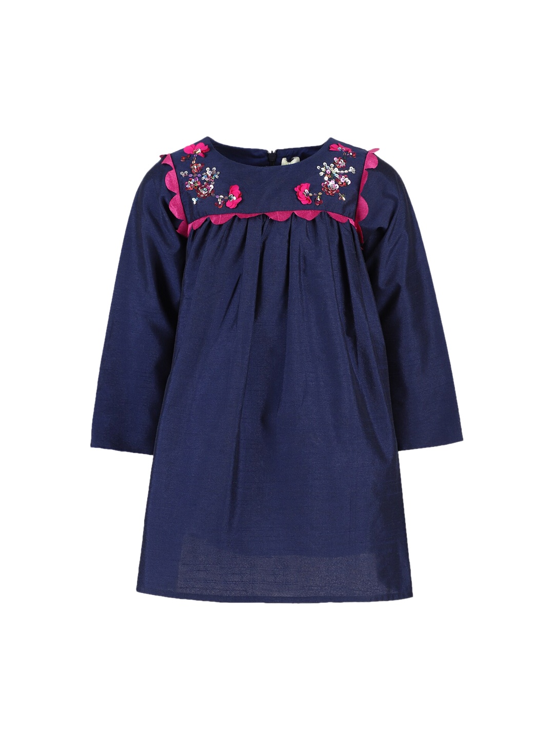 A Little Fable Girls Navy Blue Solid A-Line Dress
