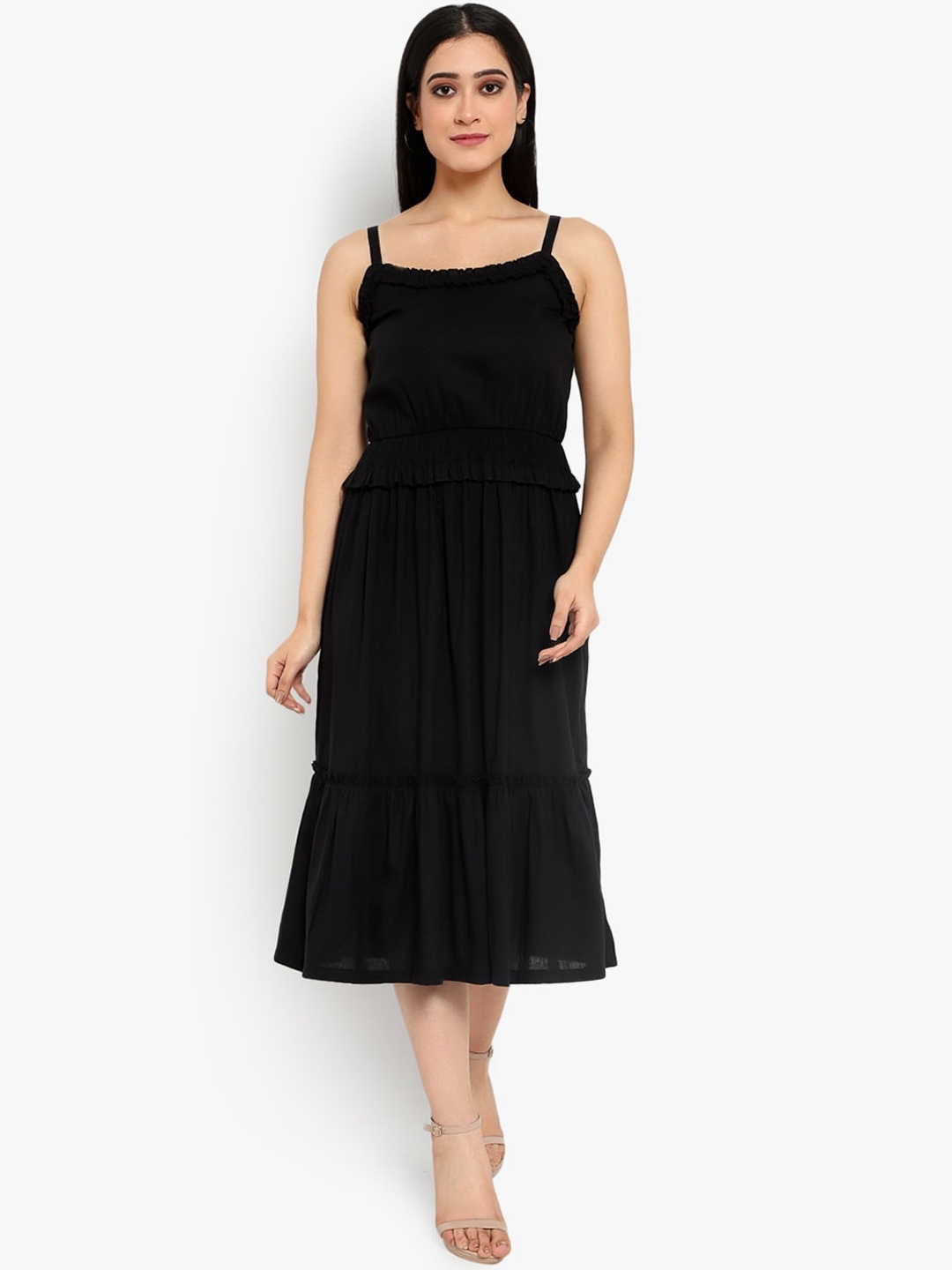 

Ayaany Women Black Solid Fit and Flare Dress
