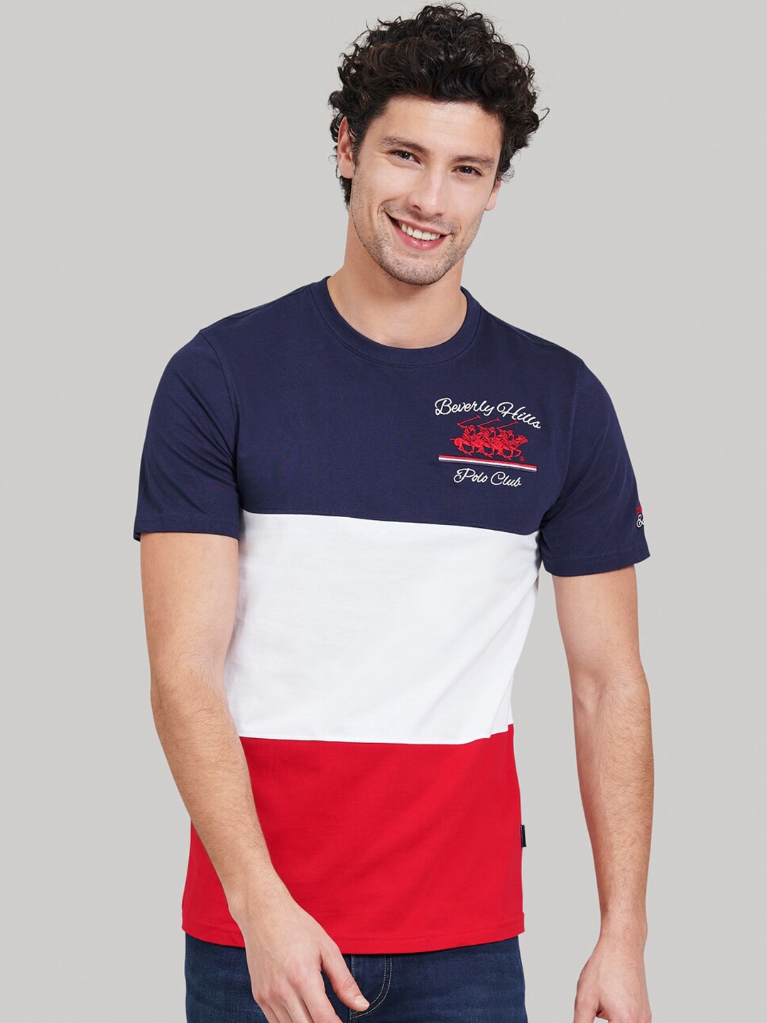 

Beverly Hills Polo Club Men Navy Blue Colourblocked Round Neck T-shirt