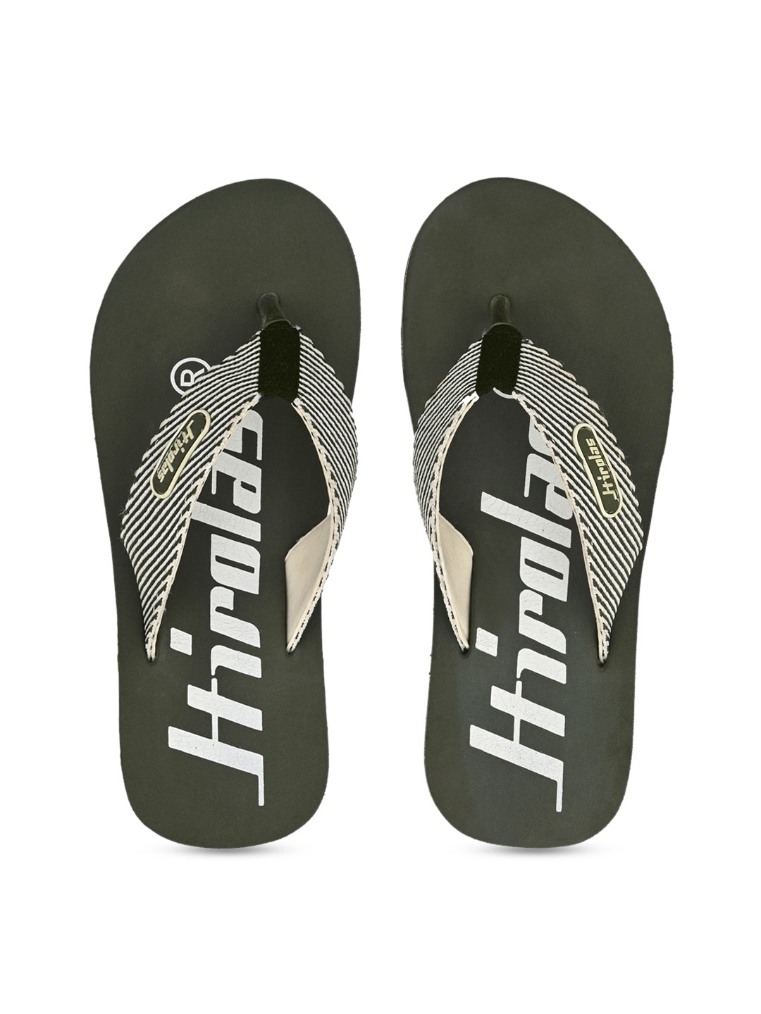 

HIROLAS Men Olive Green & White Printed Thong Flip-Flops