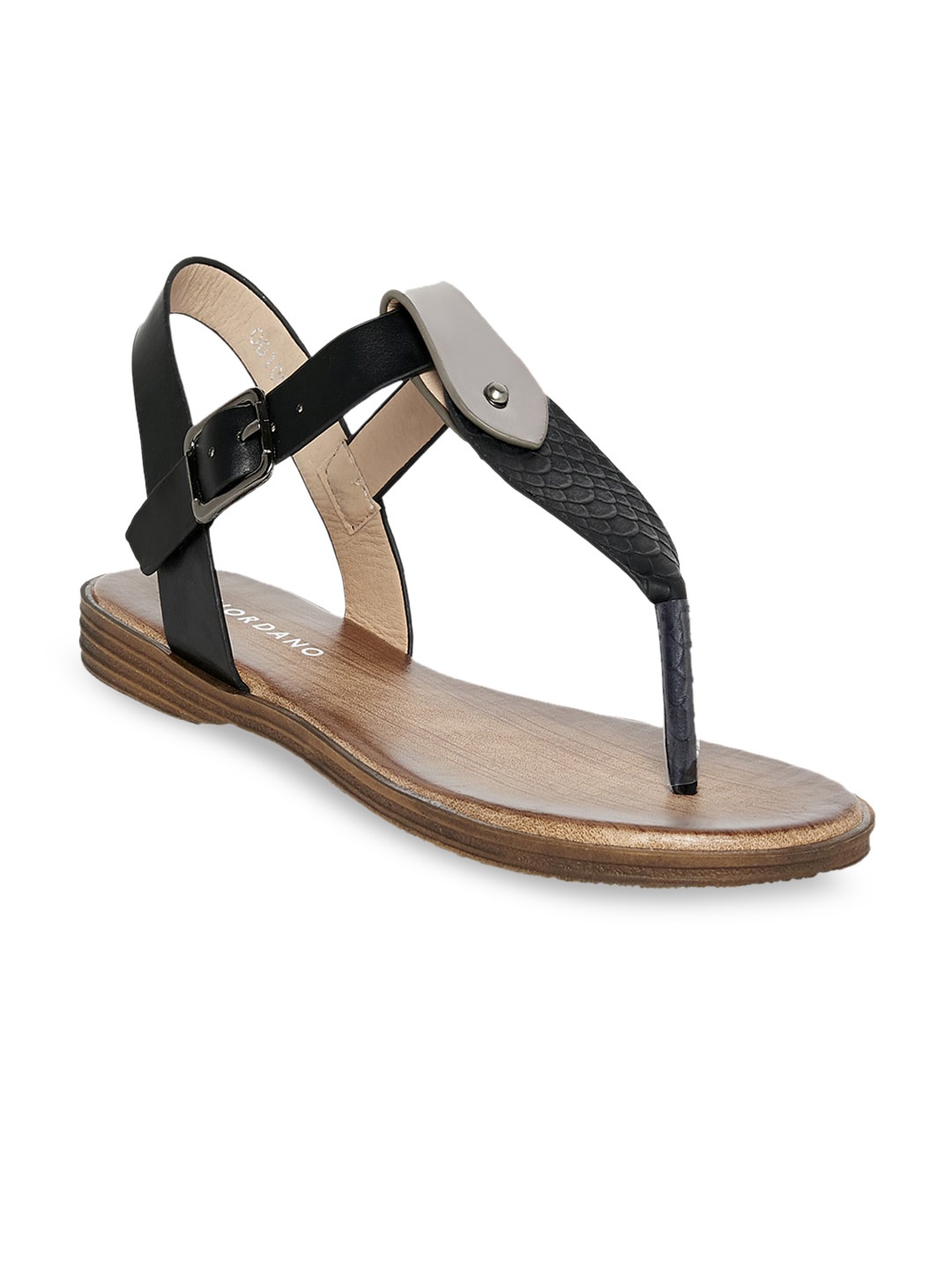 

GIORDANO Women Black Embellished T-Strap Flats