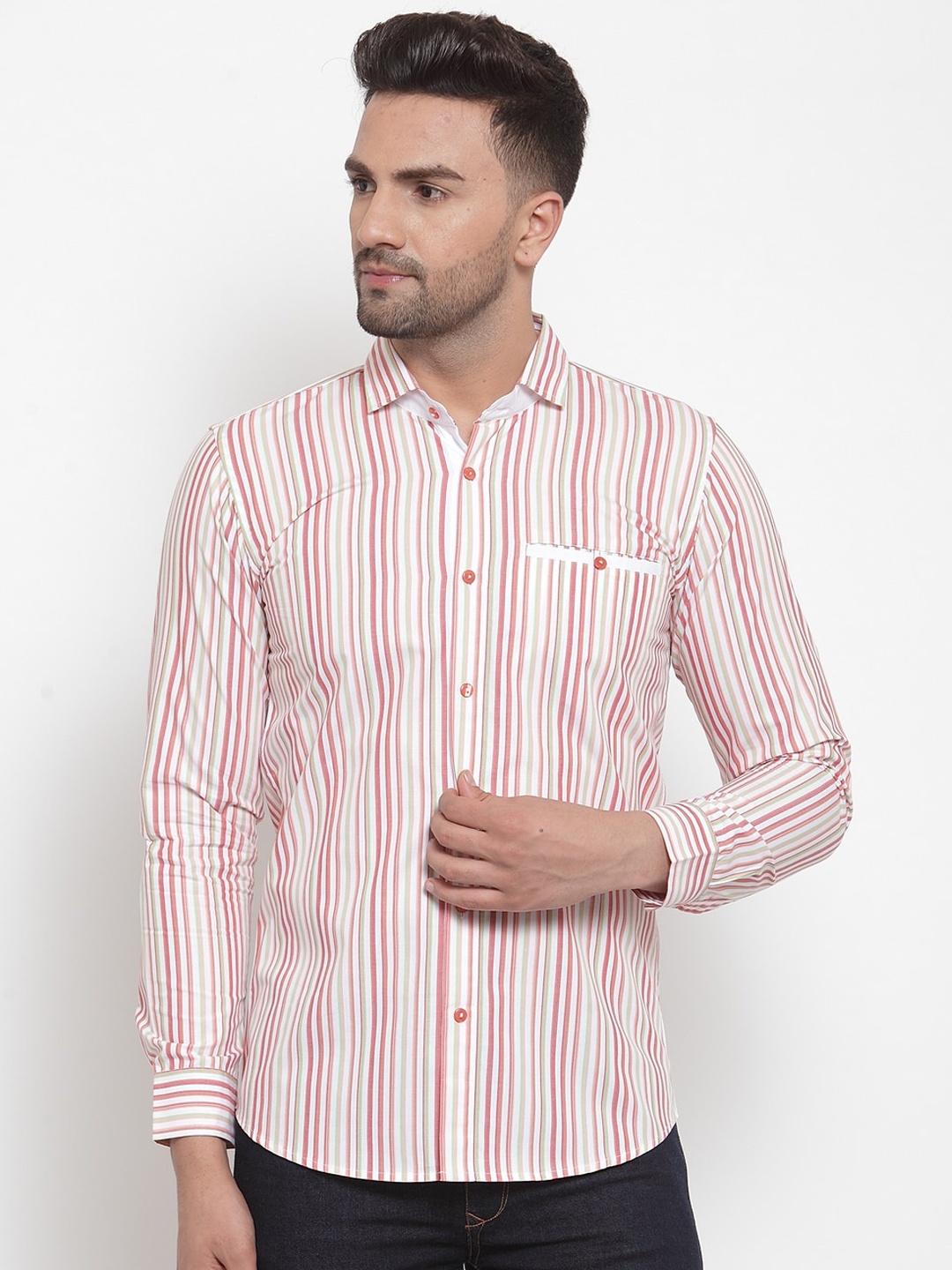 Purple State Men Multicoloured Slim Fit Striped Casual Shirt, Multi
