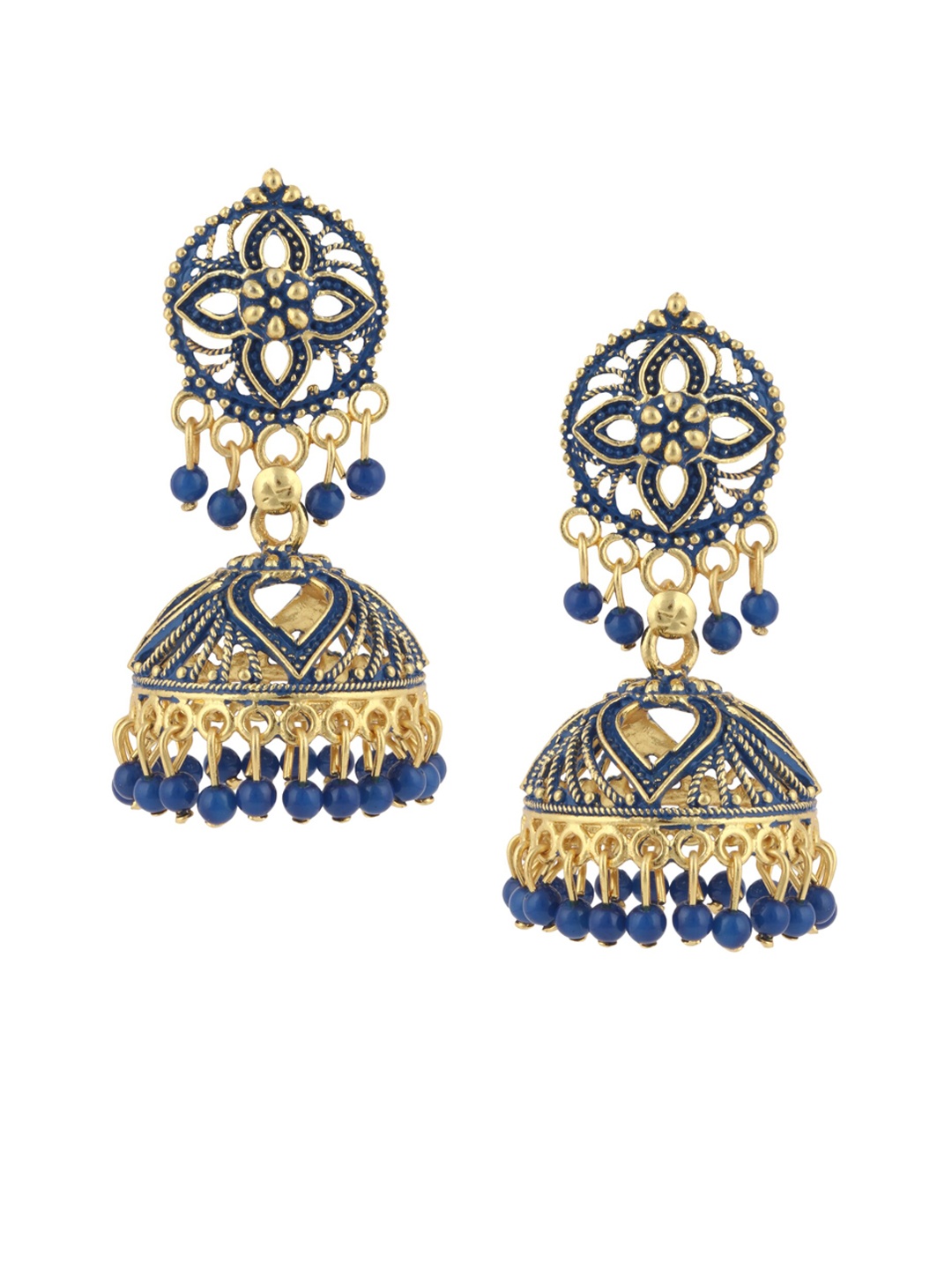 

ANIKAS CREATION Blue & Gold-Plated Dome Shaped Jhumkas