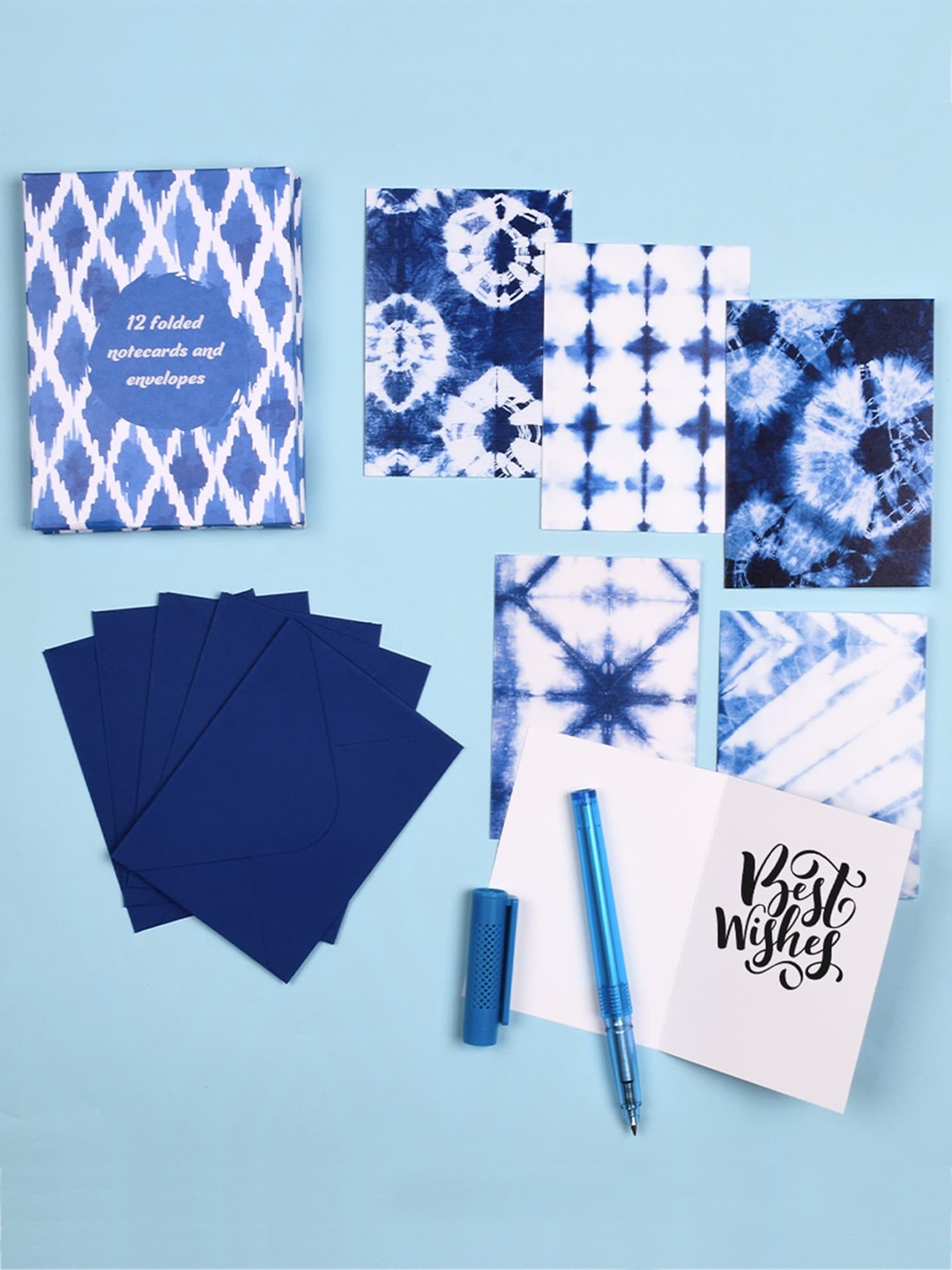 Doodle Unisex Blue Shibori Set of 12 Notecards With Envelope Notebook