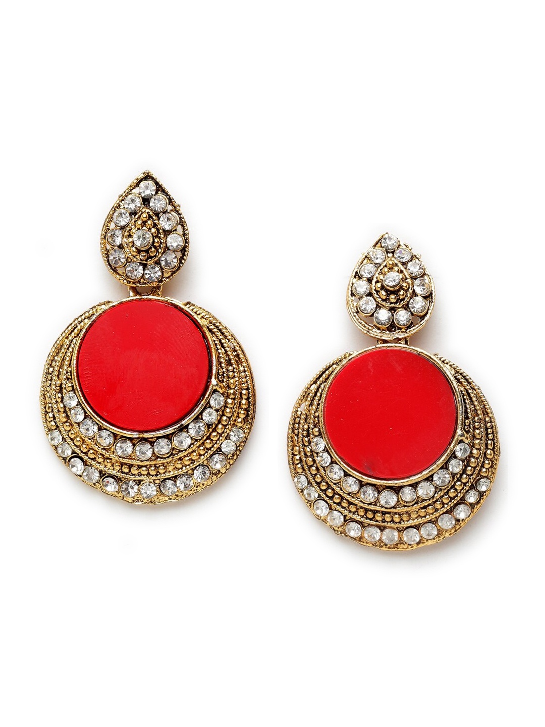 

ANIKAS CREATION Red Contemporary Drop Earrings