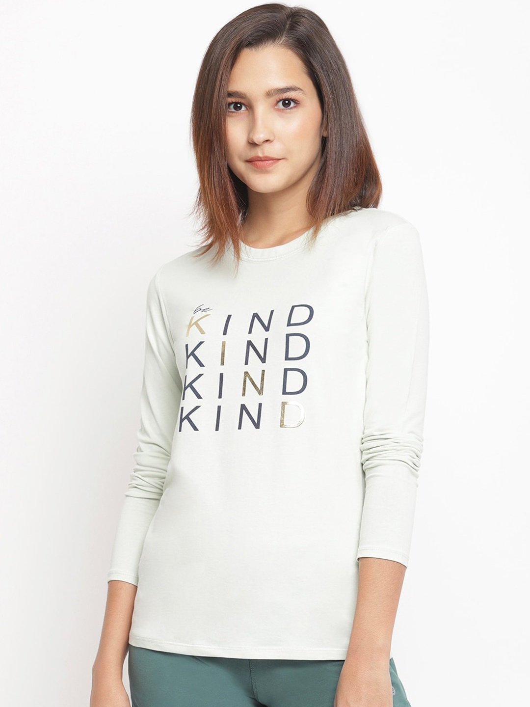 

Enamor Women Graphic Print Basic Crew Neck Stretch Cotton Lounge Tshirts E157, Green
