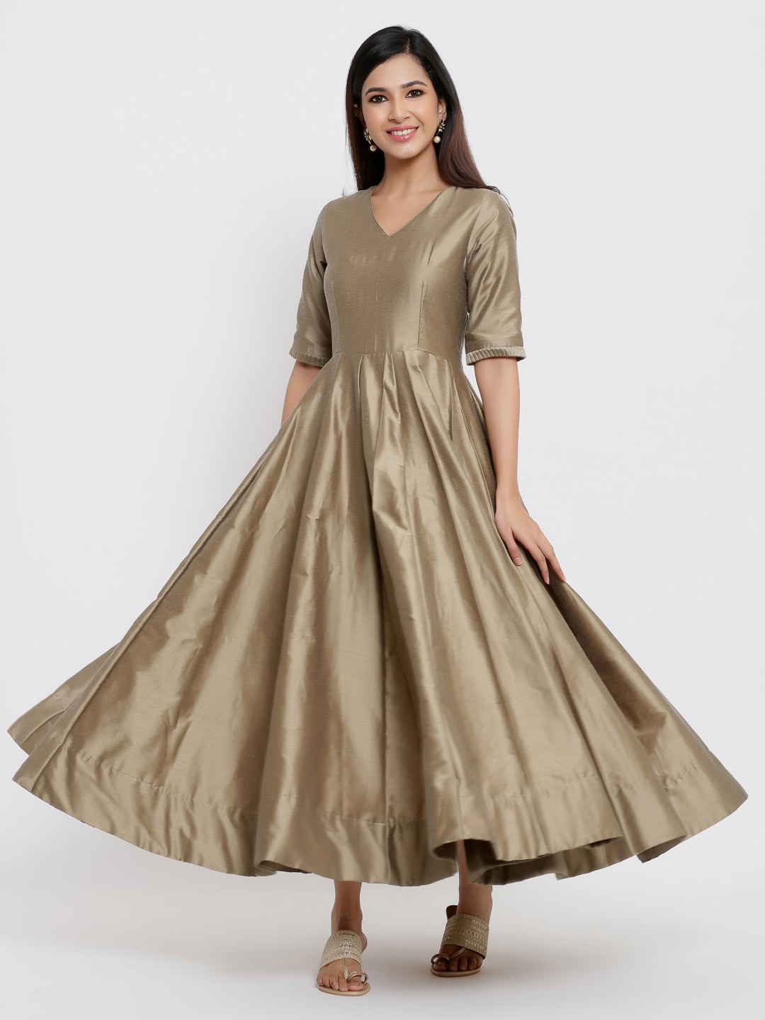 

Indian Virasat Women Gold-Toned Solid Maxi Dress