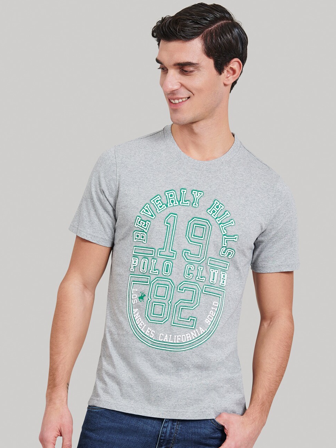 Beverly Hills Polo Club Men Grey Printed Round Neck T-shirt