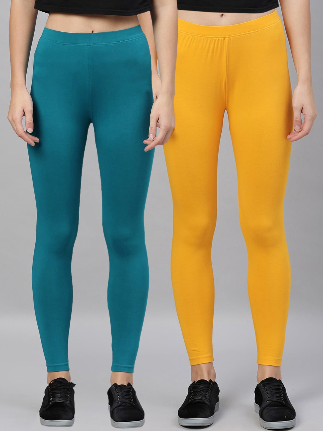 

Kryptic Women Pack Of 2 Solid Ankle-Length Leggings, Yellow