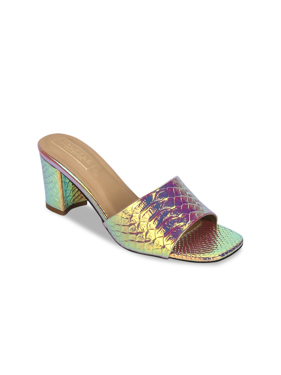 

Truffle Collection Women Gold-Toned Woven Design Block Heels