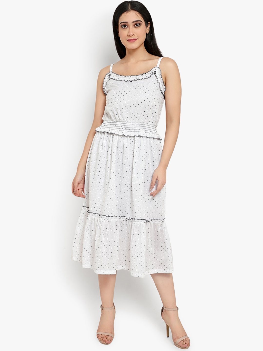 

Ayaany Women White Printed Fit and Flare Dress