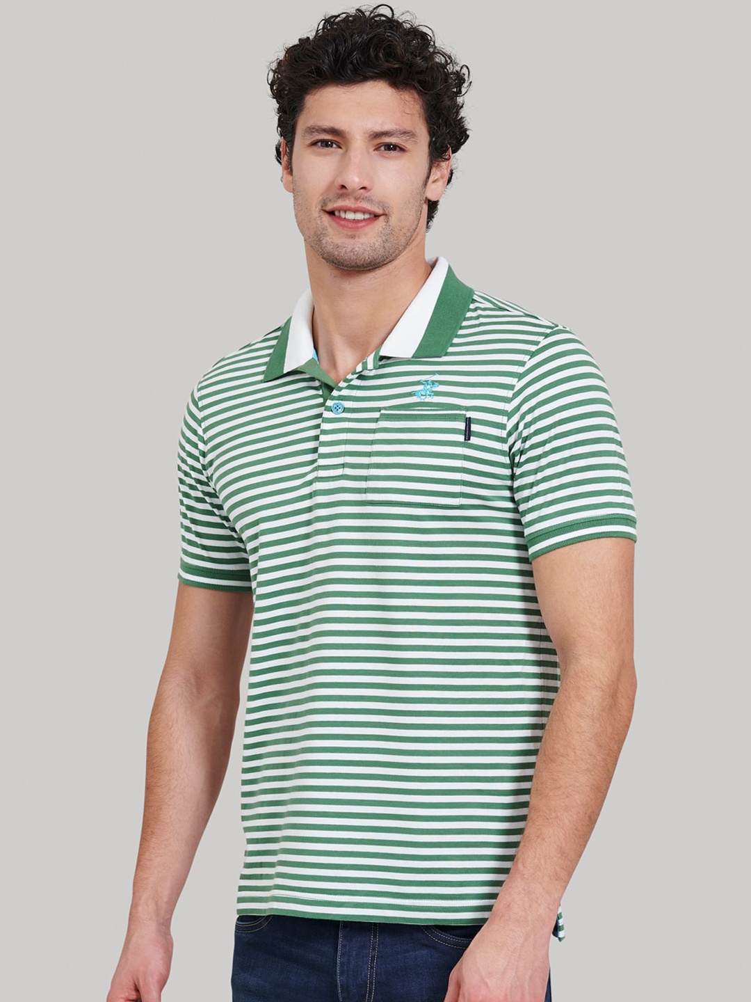 Beverly Hills Polo Club Men Brown Striped Polo Collar T-shirt