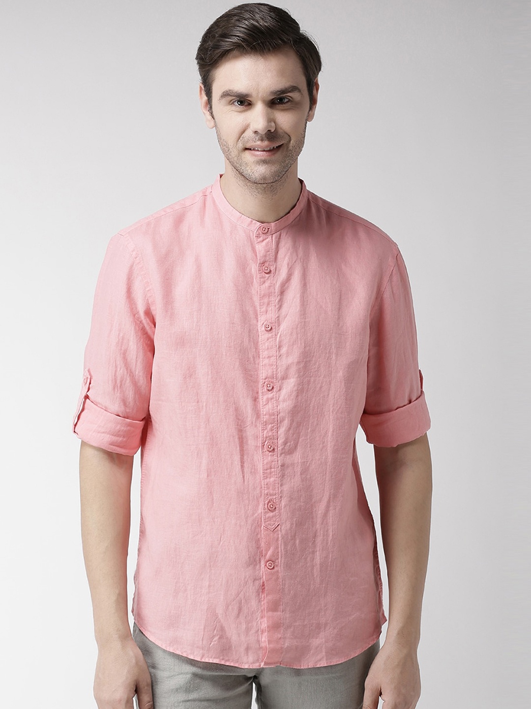 

Celio Men Pink Regular Fit Solid Linen Casual Shirt